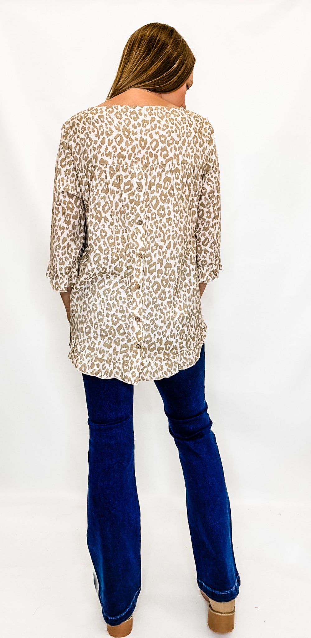 Multiples Khaki Leopard Top with Ruffle Accent