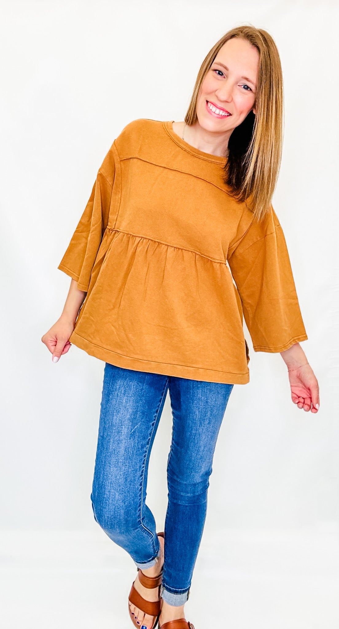 Camel Terry Knit Peplum Top