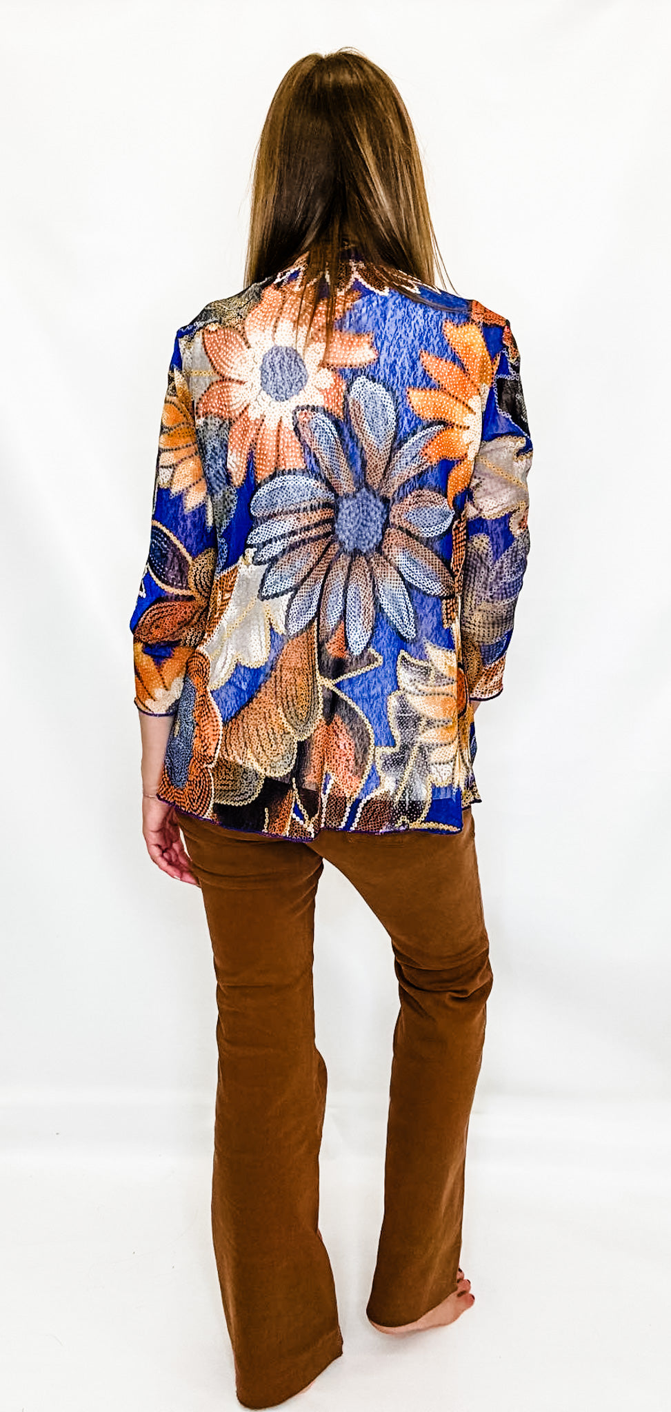 Multiples Blue & Rust Floral Open Jacket