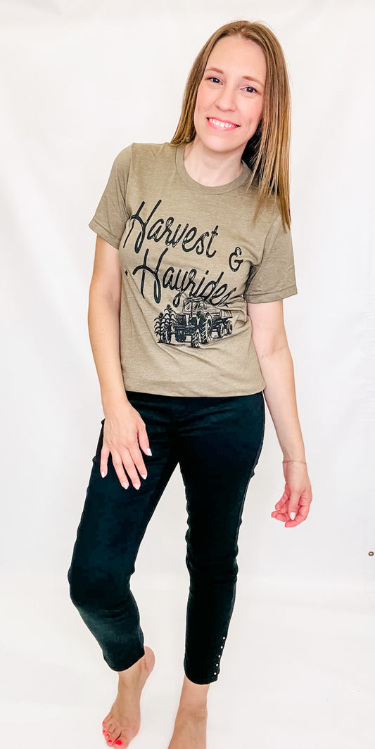 Harvest & Hayrides Olive Green Graphic Tee