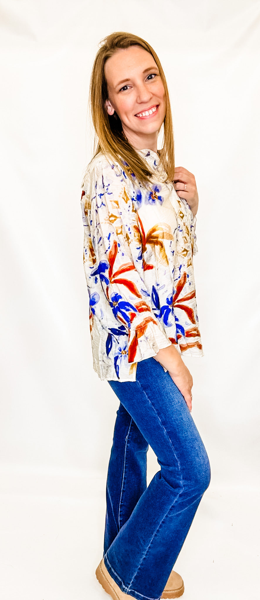 Multiples Ivory & Rust Floral Top