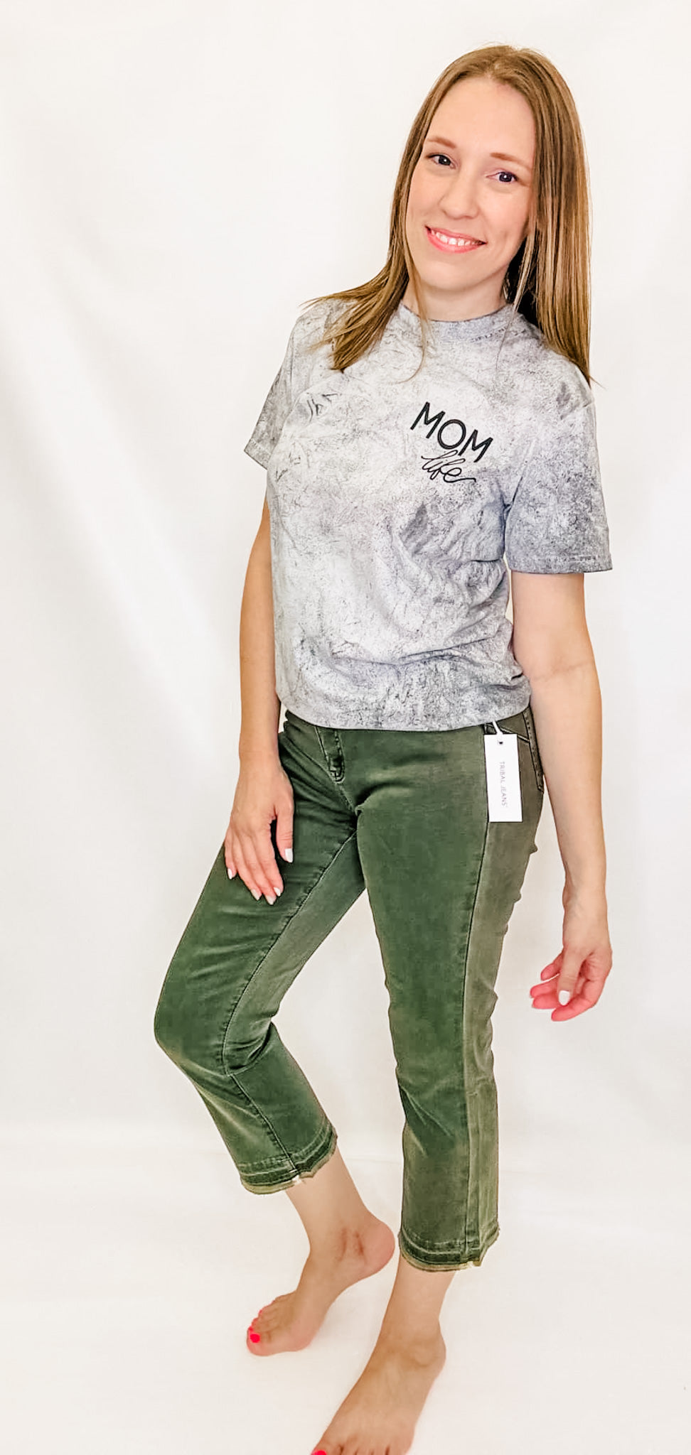 Mom Life Acid Wash Gray Graphic Tee