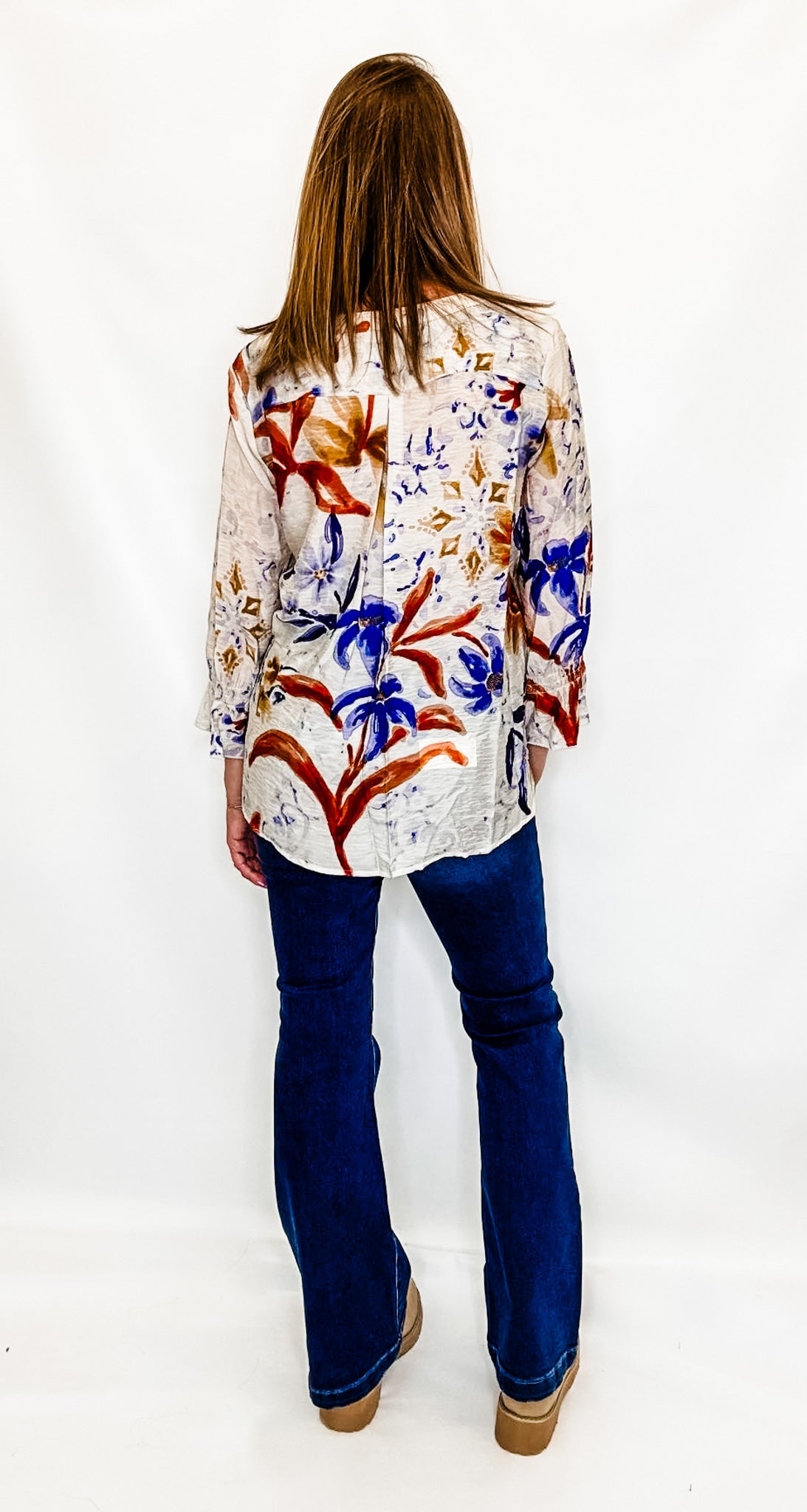 Multiples Ivory & Rust Floral Top