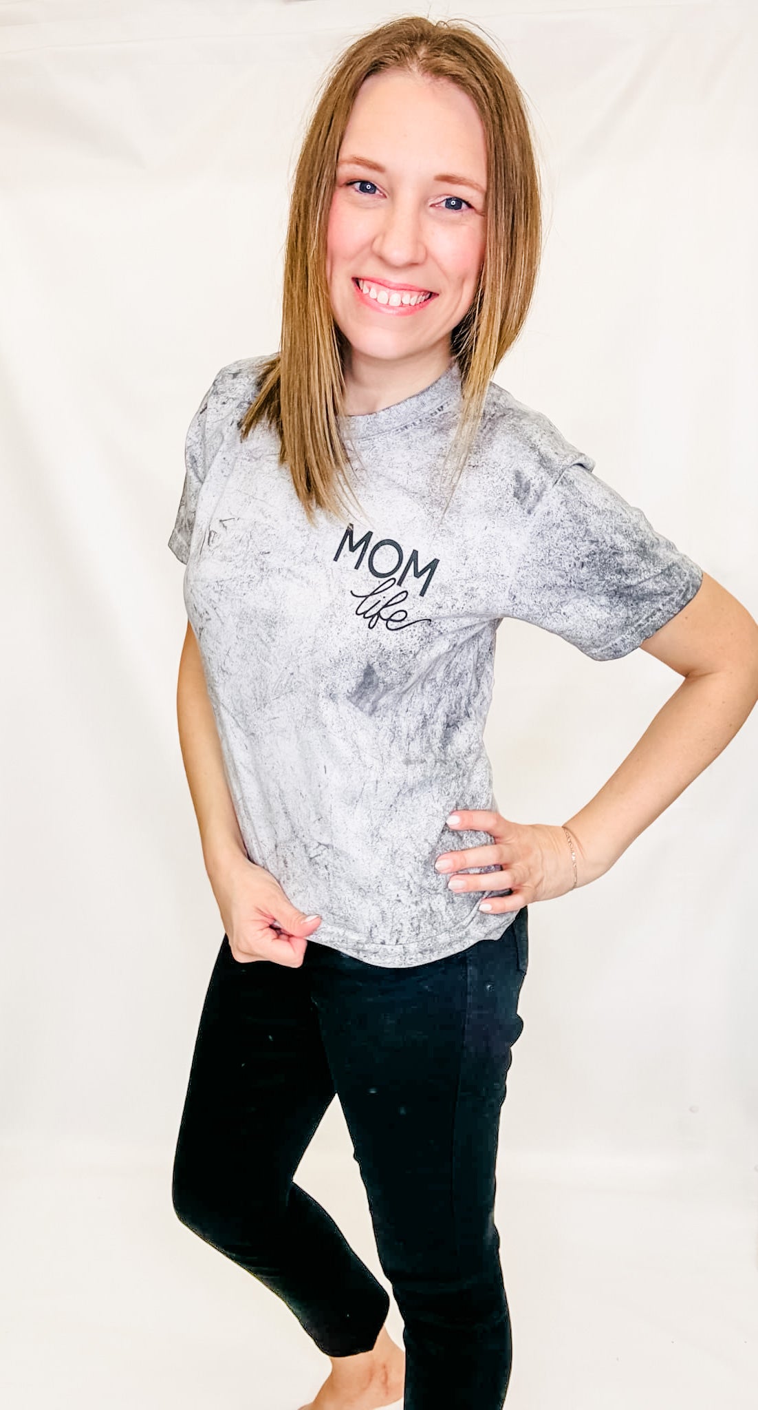 Mom Life Acid Wash Gray Graphic Tee