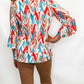 Multiples Aqua & Red Zig Zag 3/4 Sleeve Top