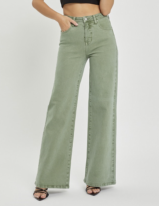 Risen Olive High Rise Wide Leg Jeans - RDP5571