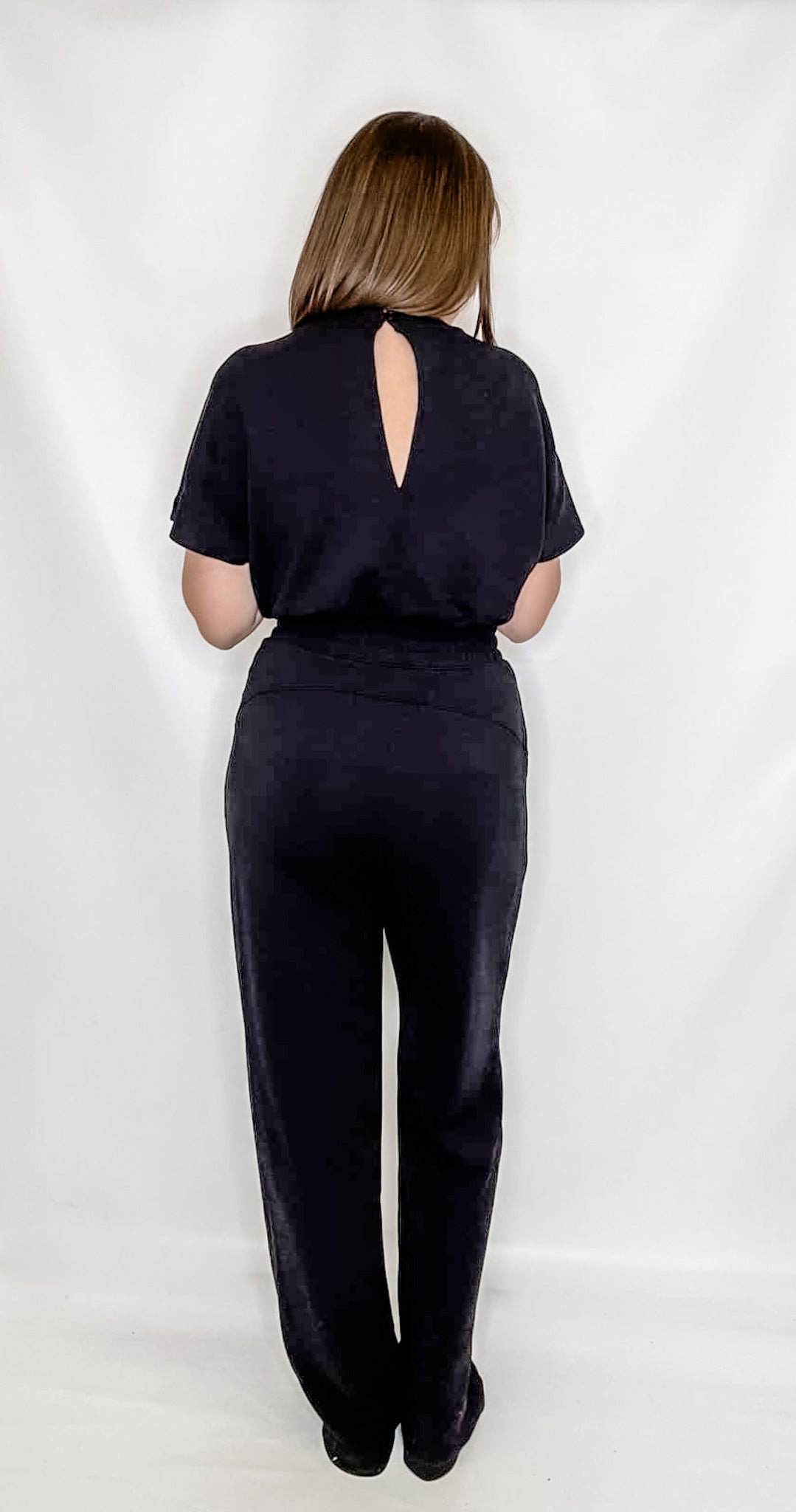 Black Scuba Knit Short Sleeve Jumpsuit