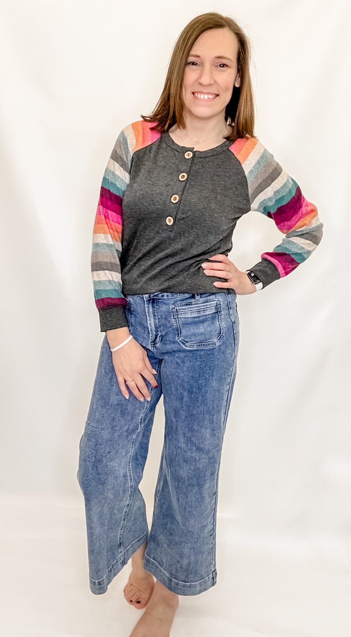 Charcoal & Colorful Stripes Long Sleeve