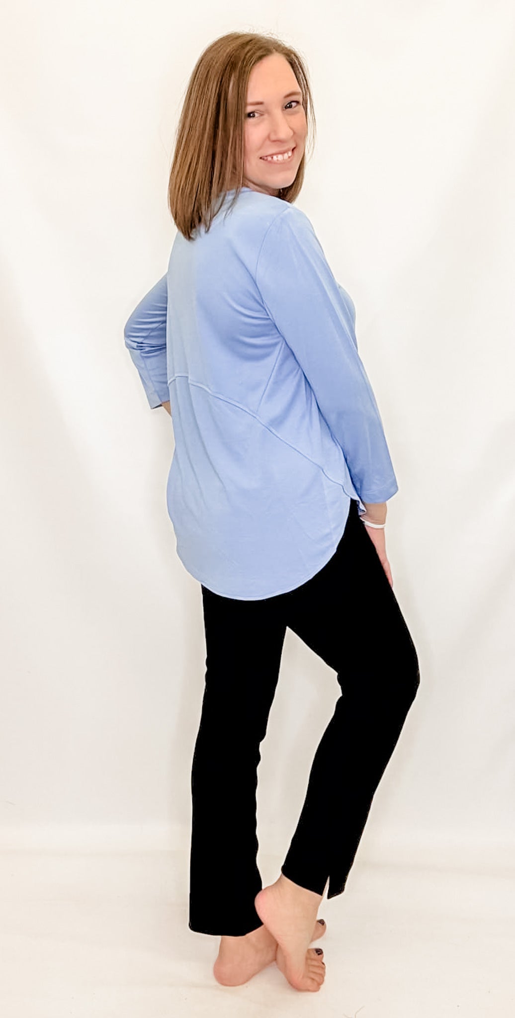 Multiples Cornflower Blue, 3/4 Sleeve Tulip Hem Top