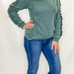 Vintage Olive Ribbed Casual Hoodie with Ruffle Sleeves