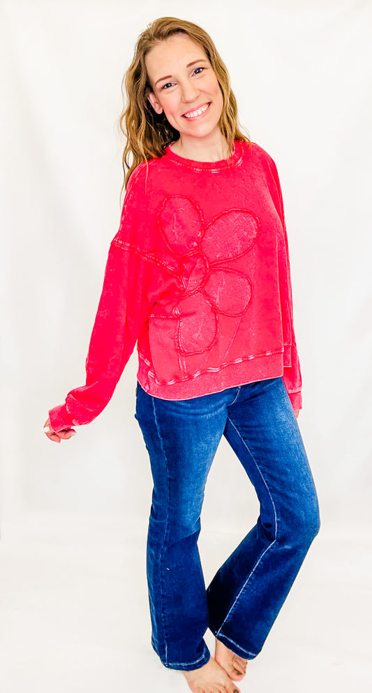 Boho Red Flower Patch Long Sleeve