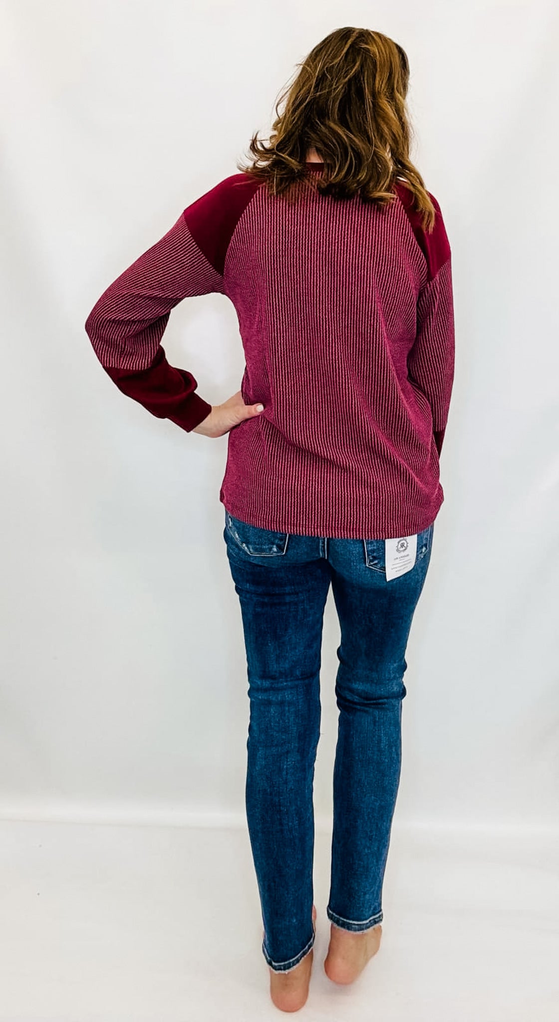 Burgundy Ribbed Knit Long Sleeve Top