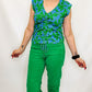 Tribal Green & Blue Floral Cinched Top