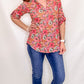 Colorful Floral & Mocha 3/4 Sleeve Top