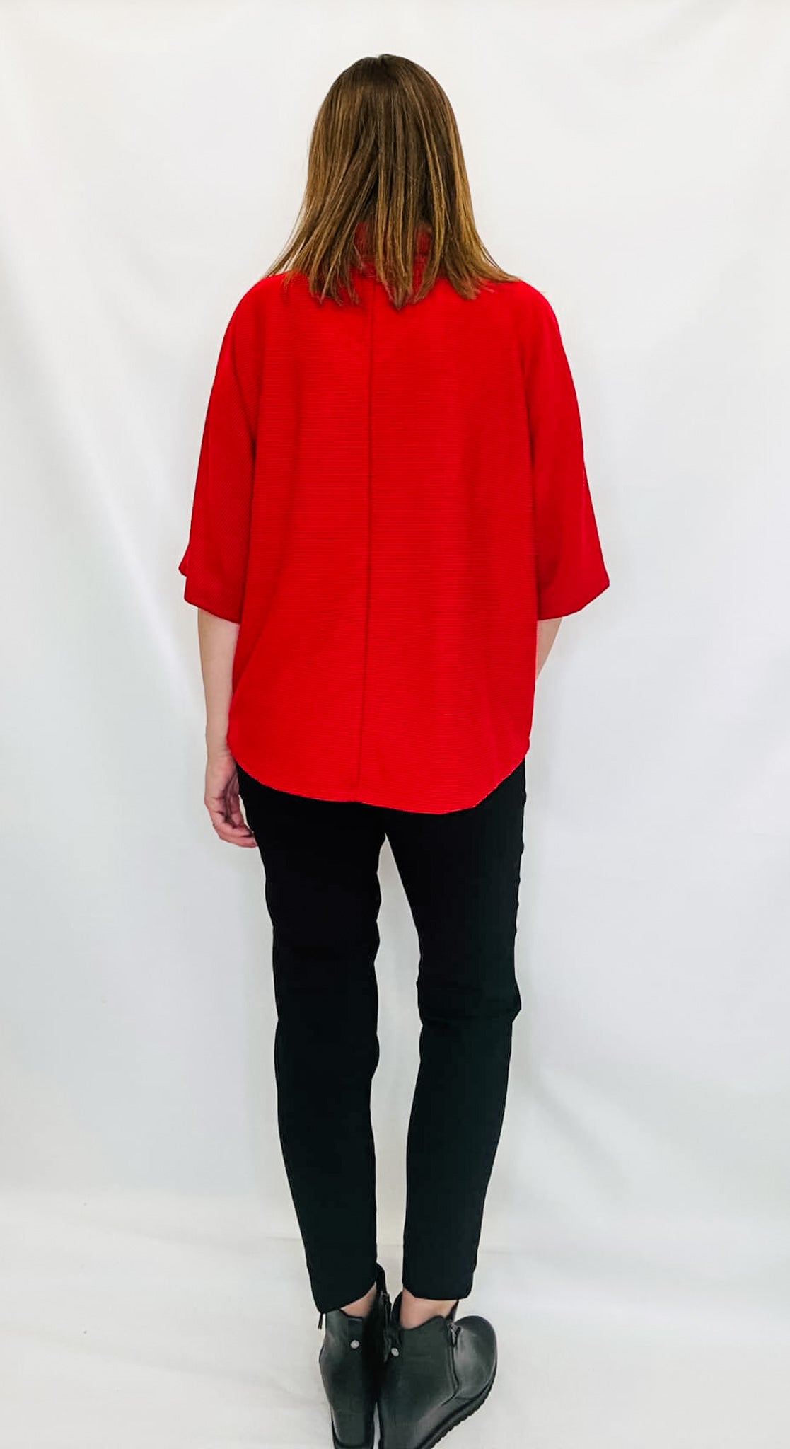 Multiples Red & Black Cowl Neck Top with Zipper