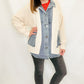 Denim Jacket Trim Ribbed Cardigan