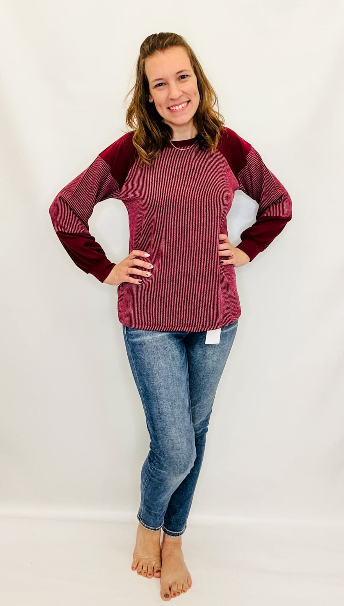 Burgundy Ribbed Knit Long Sleeve Top