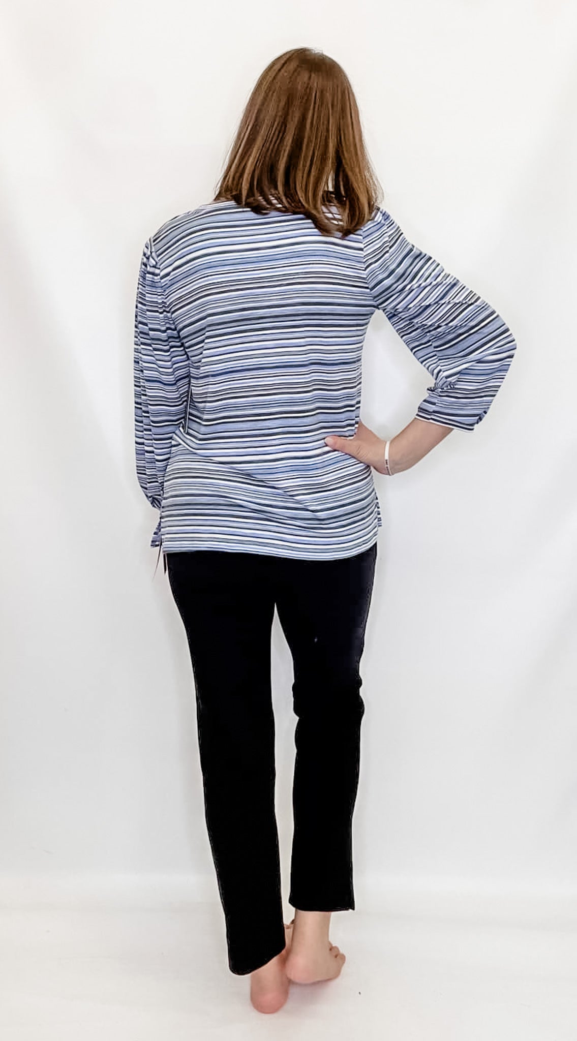 Multiples Cornflower Blue Stripe 3/4 Sleeve Top