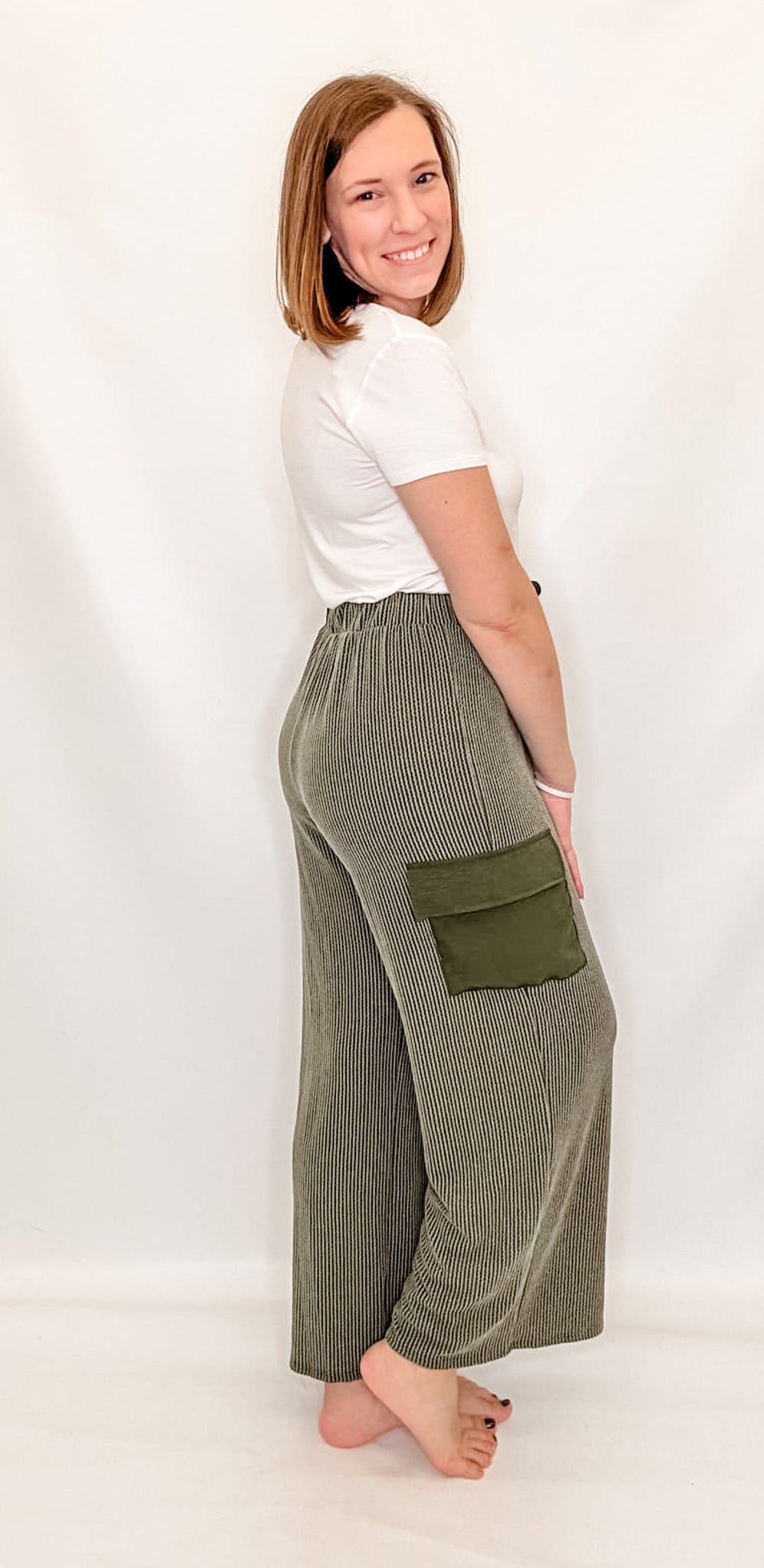 Olive Green Ribbed Cargo Pants