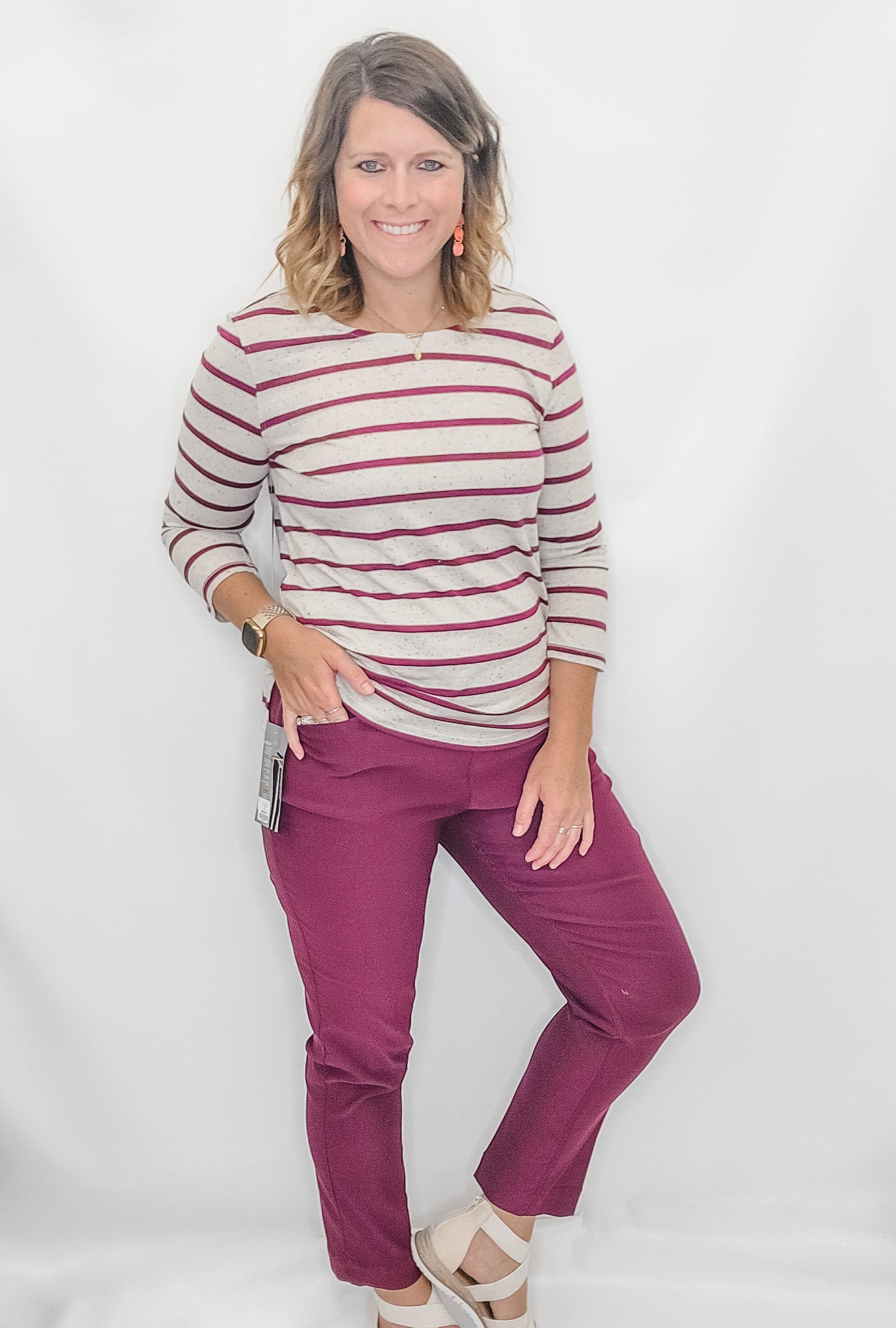 Slim-Sation by Multiples Ankle Pants with Pockets in Beet